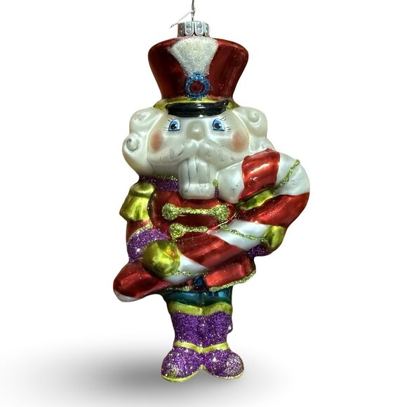 Christopher Radko Nutcracker Christmas Ornament Retro Glass Candy Cane Glitter - Picture 1 of 8
